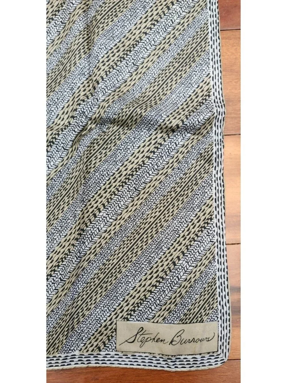 Vintage Stephen Burrows 100% Silk Scarf Geometric Stripe Oblong 43 x 13 Designer